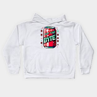 Cyberpunk Pixel Soda Can - Sip the Byte 2D Game Style Kids Hoodie